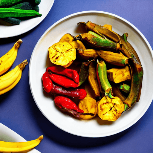 kpembe with palm oil and palm nuts and okra and fish and plantains and cassava and plantains and cassava and plantains g food