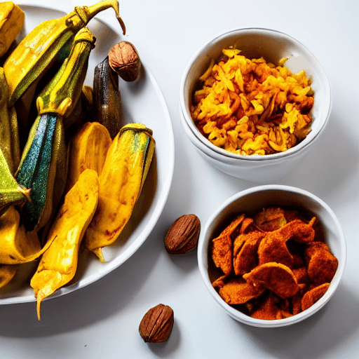 kpembe with palm oil and palm nuts and okra and fish and plantains and rice and cassava and plantains and cassava and pl cl3c food